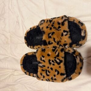 CROCS Leopard Print Slippers - Black and Tan